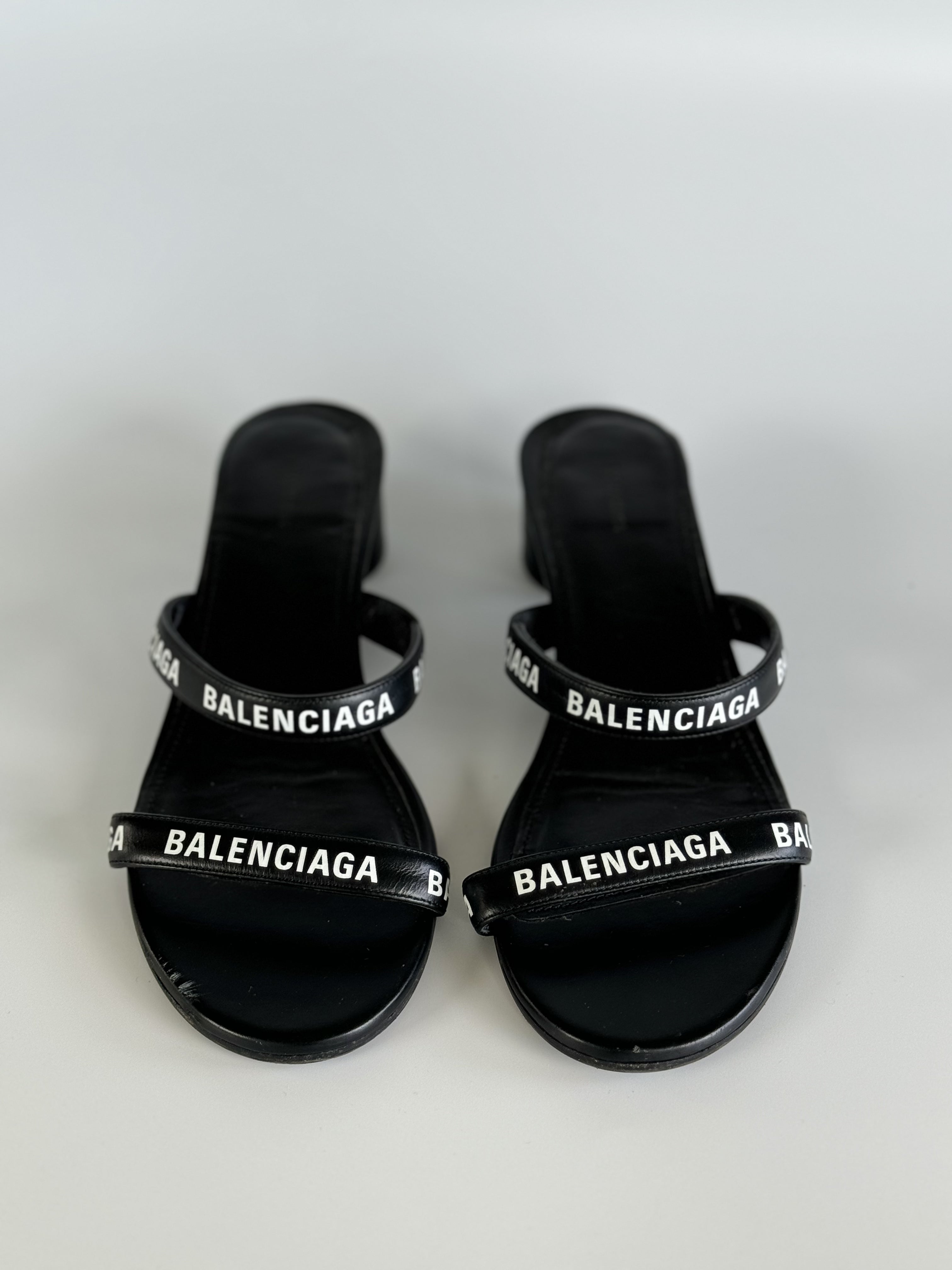 Balenciaga '45mm' Logo Print Leather Heels