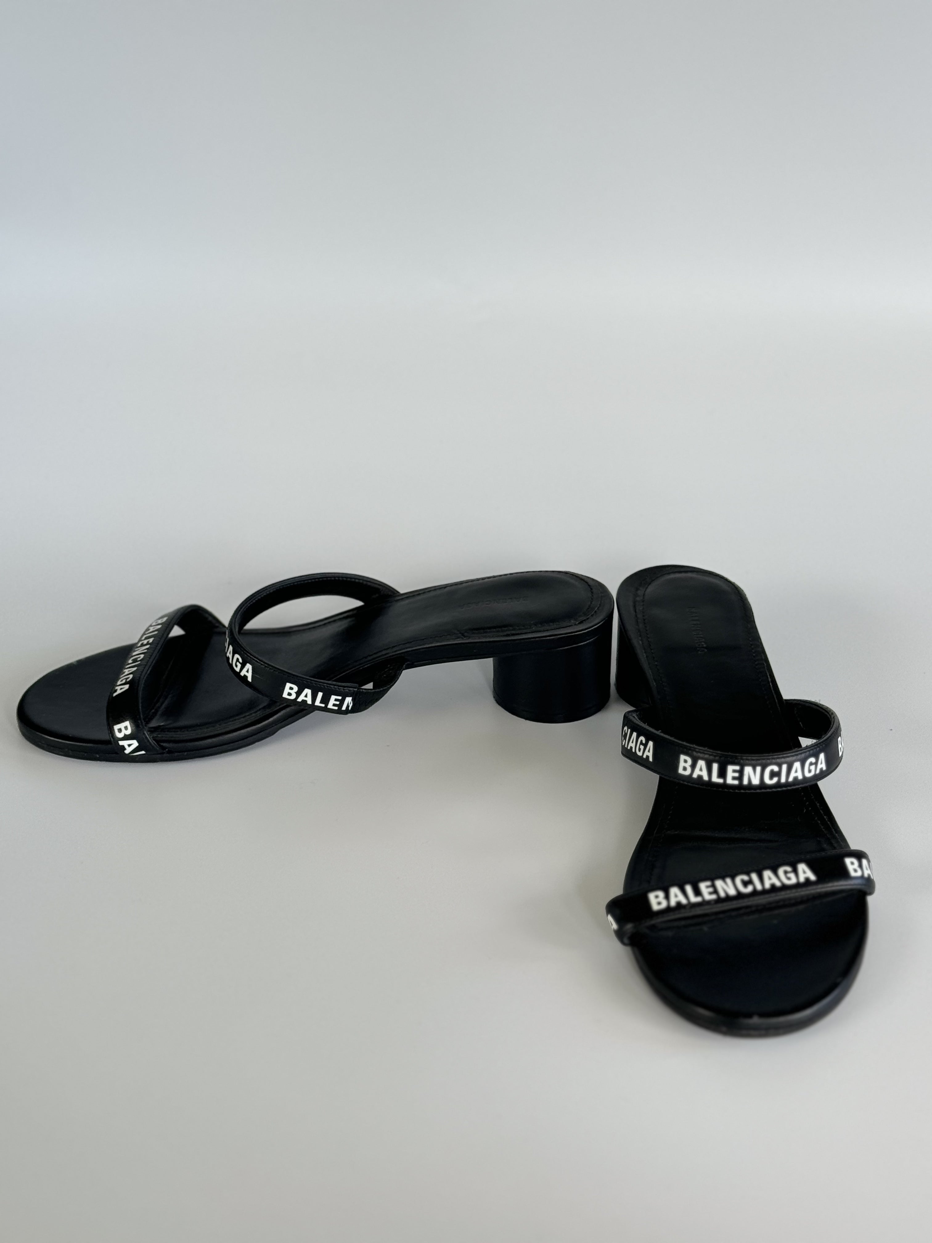 Balenciaga '45mm' Logo Print Leather Heels