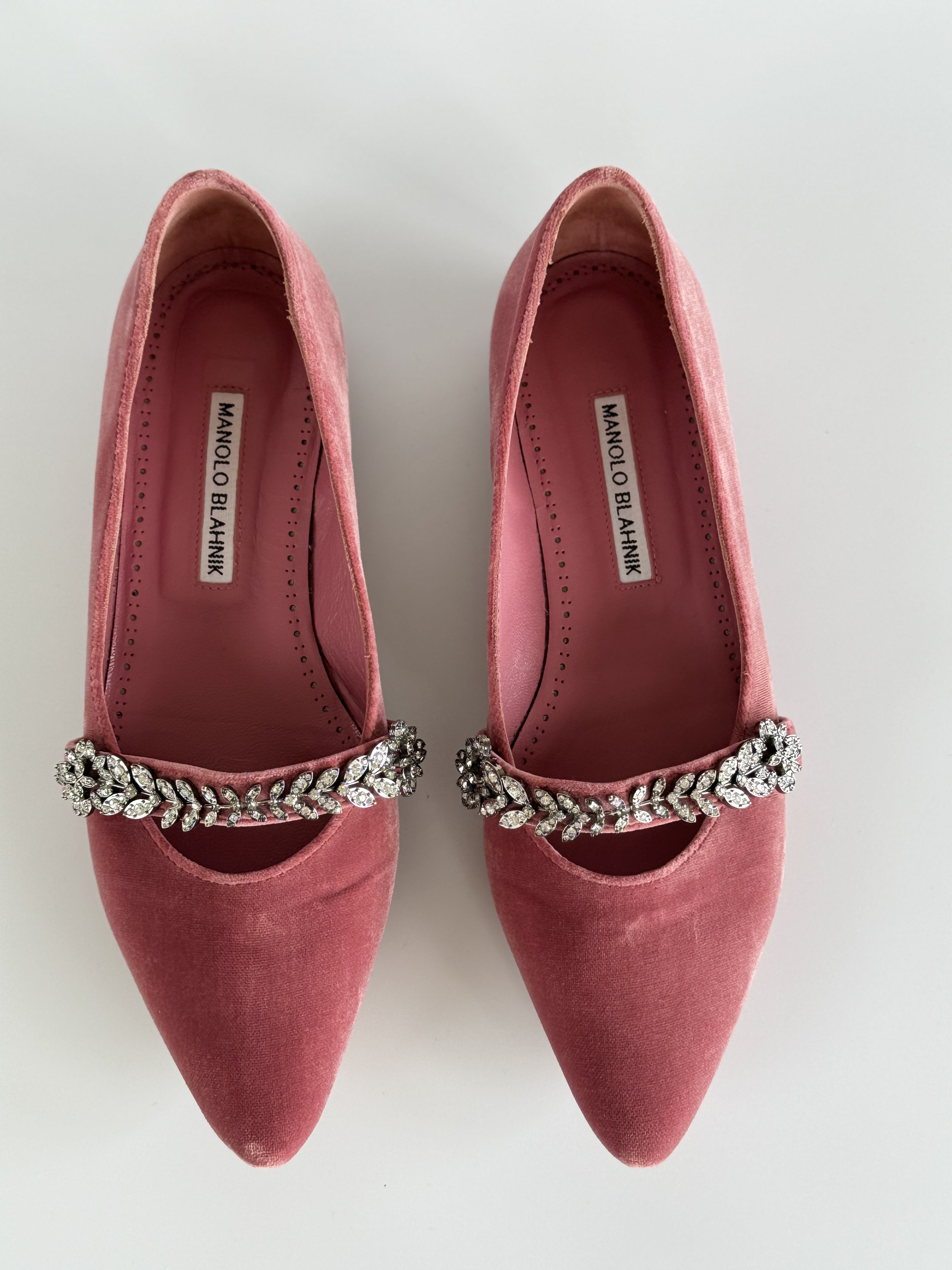 Manolo Blahnik Putini Crystal Embelished Mary Jane Flats