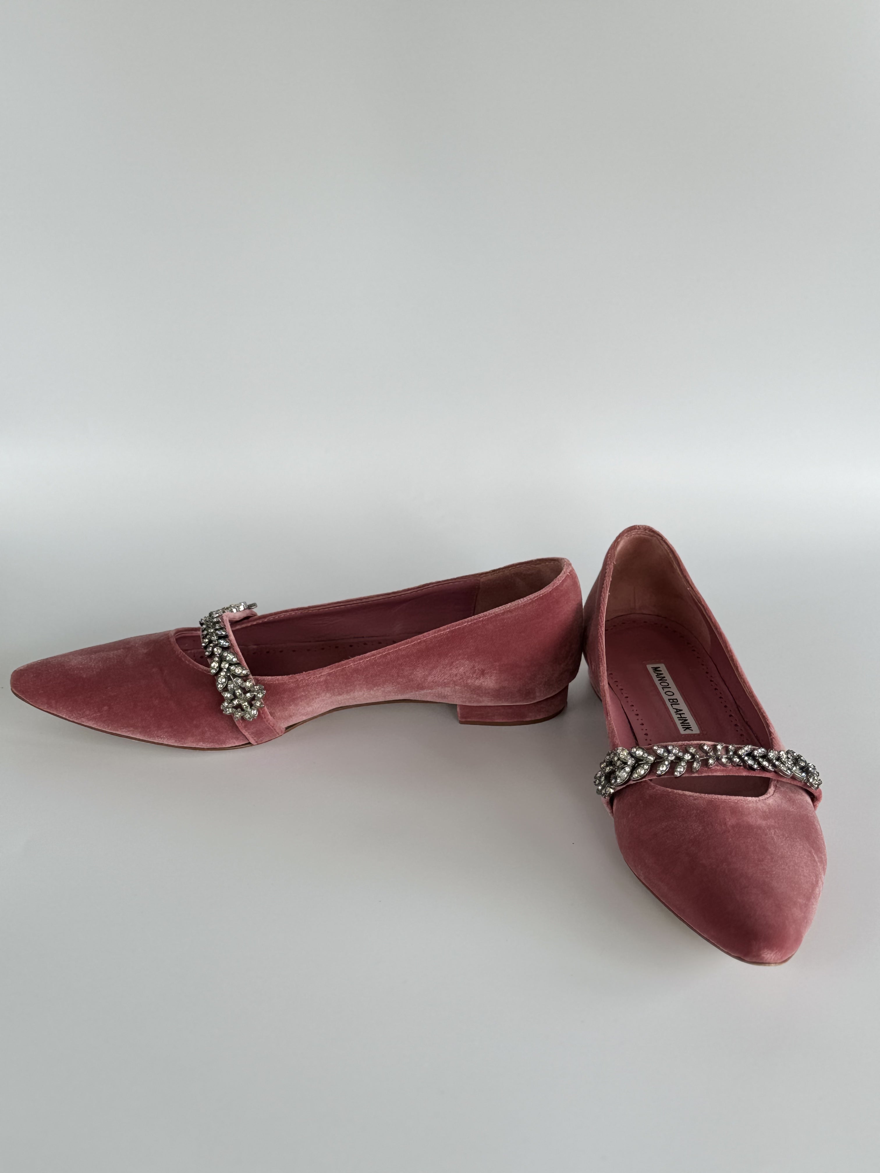 Manolo Blahnik Putini Crystal Embelished Mary Jane Flats