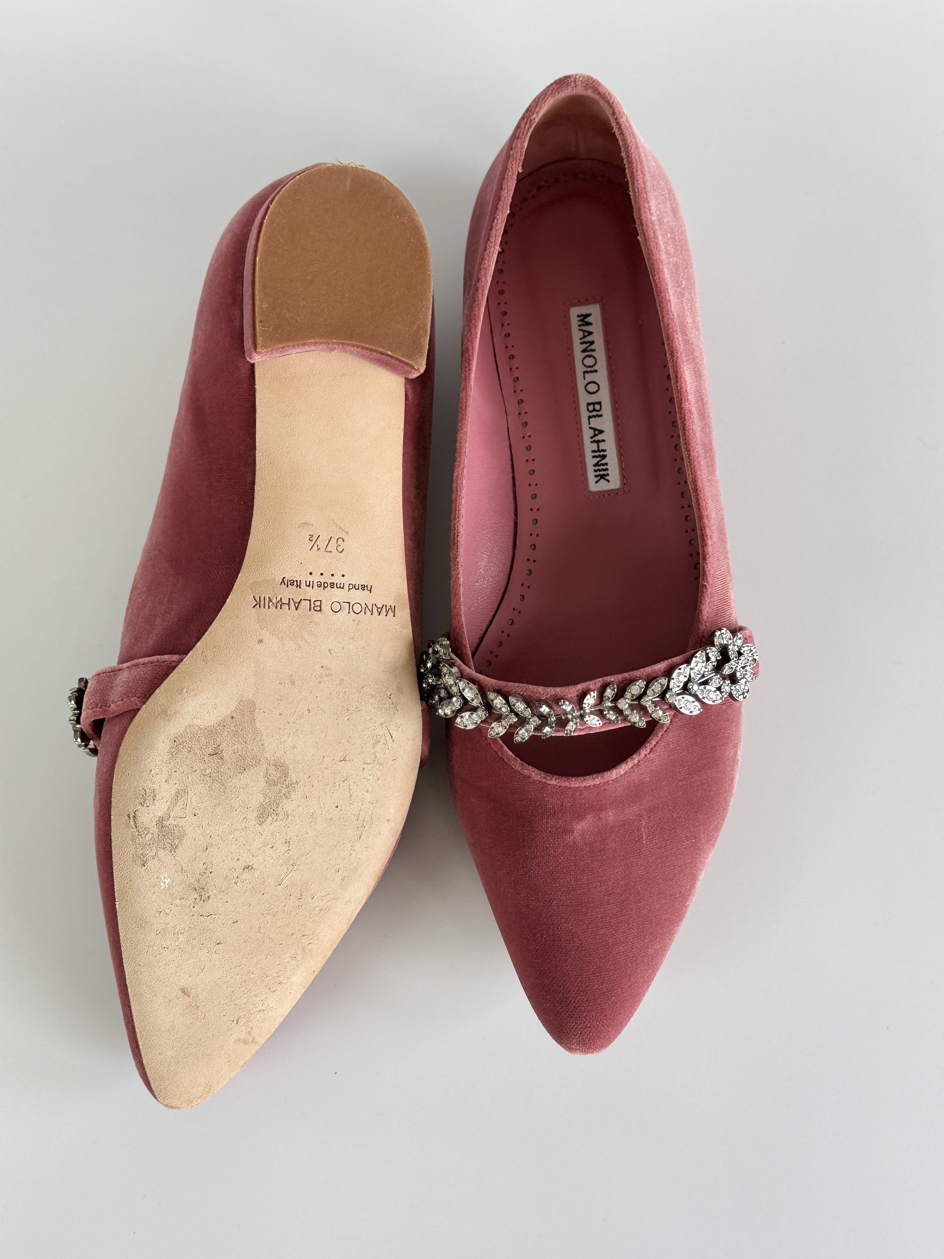 Manolo Blahnik Putini Crystal Embelished Mary Jane Flats