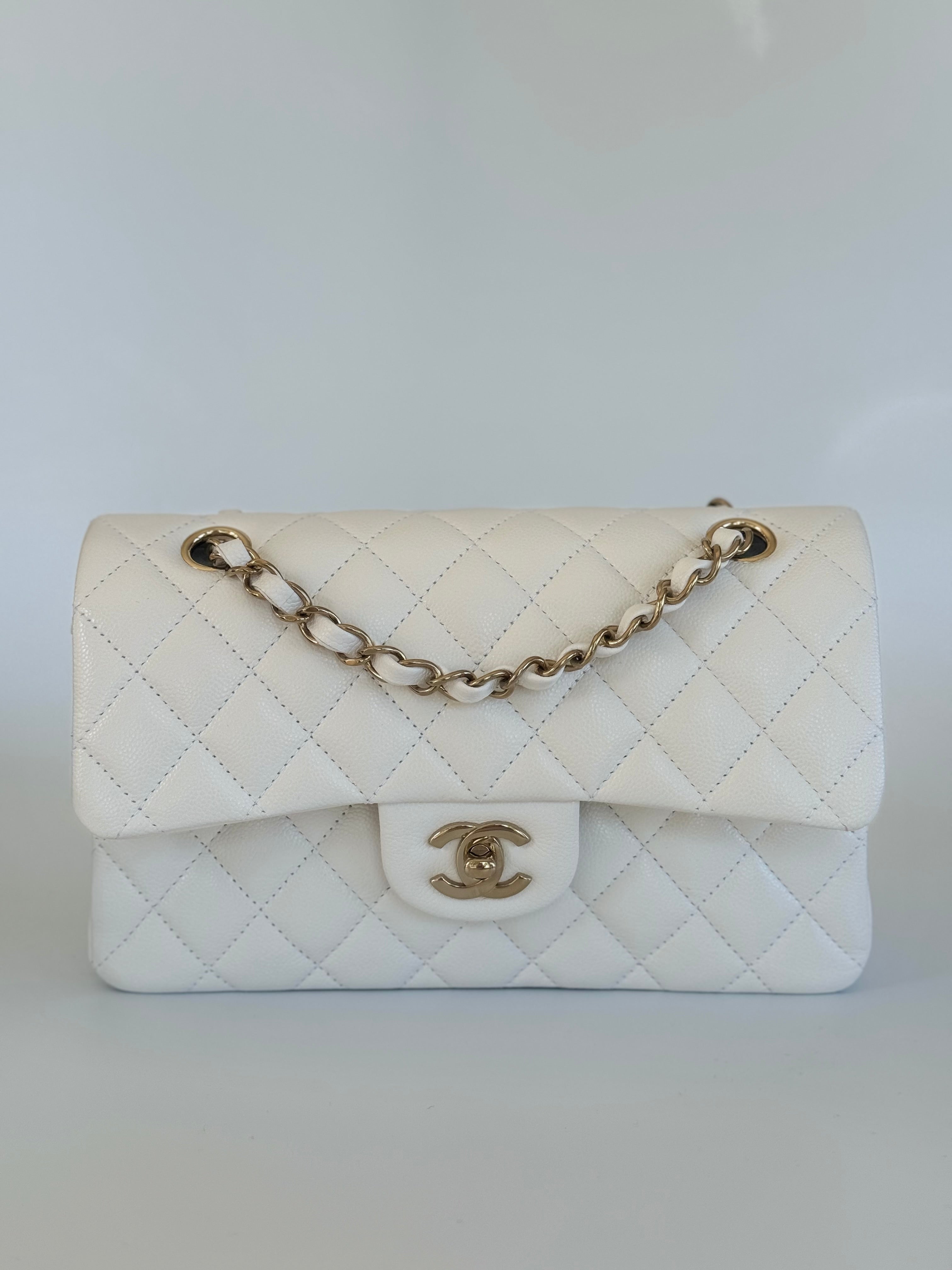 Chanel Classic Double Flap Bag Small White with Gold Hardware