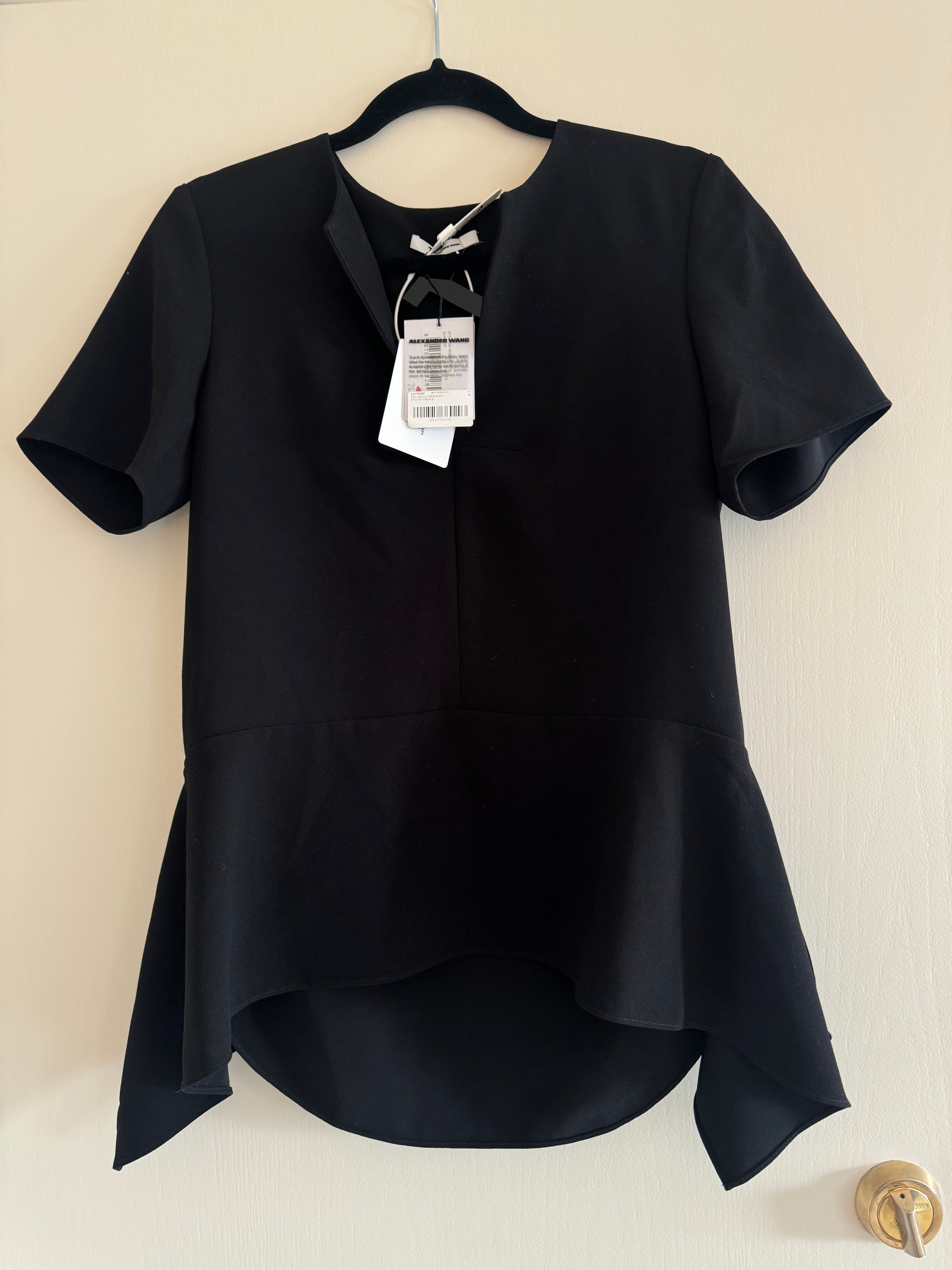 T by Alexander Wang Black Crepe Asymmetric Peplum Top